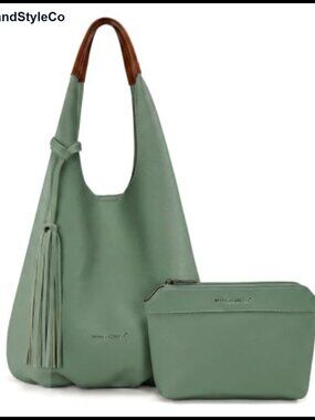 Montana West 2PCS Hobo Bag Set with Tassels & Cosmetic Bag Vegan Leather
